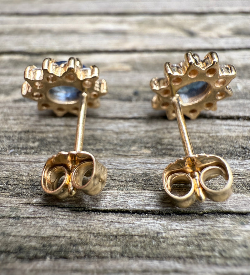Sapphire and Diamond Halo 14K Gold Stud Earrings