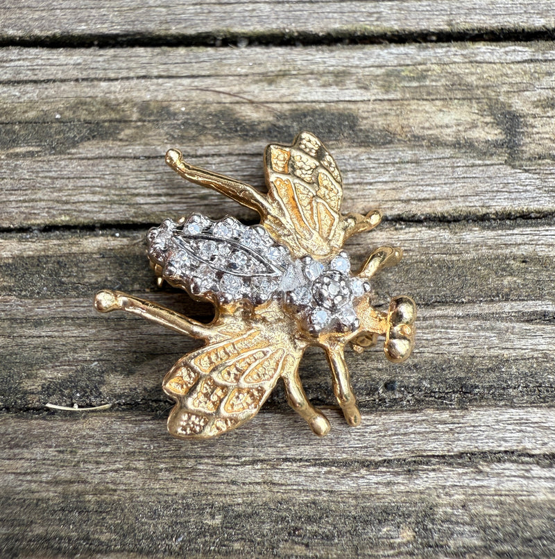 Vintage 14K and Diamond Bee Pin