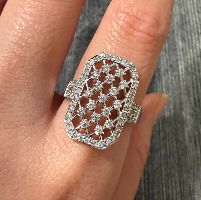Diamond and 14K White Gold Lattice Statement Ring