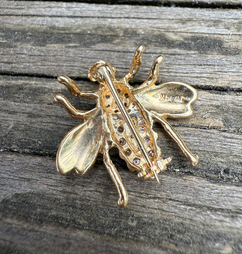 Vintage 14K and Diamond Bee Pin