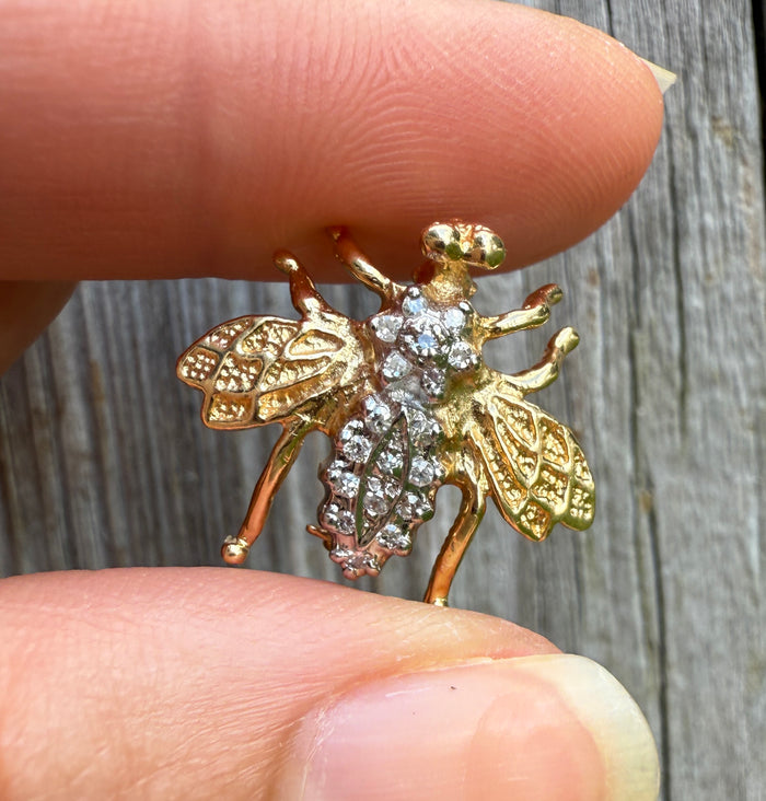 Vintage 14K and Diamond Bee Pin