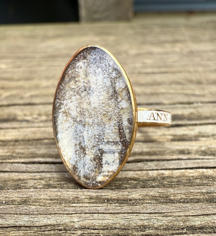 Georgian White Enamel and Portrait 18K Gold Mourning Ring