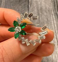 Emerald and Diamond Crescent Pin in 18K Gold