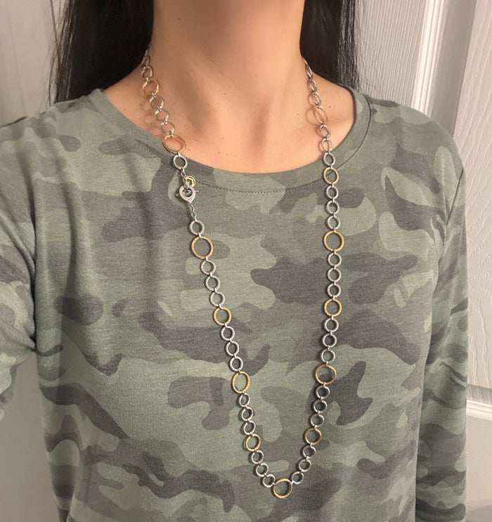 Charriol 18K Gold & Steel Circular Link Necklace, 36" Long