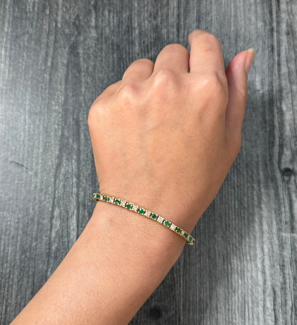 Emerald & Diamond Line Bracelet, 7.25" Long