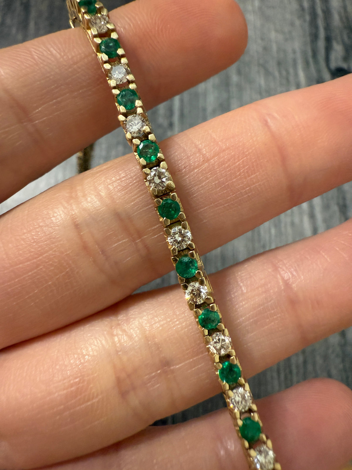 Emerald & Diamond Line Bracelet, 7.25" Long