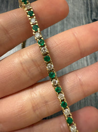 Emerald & Diamond Line Bracelet, 7.25" Long