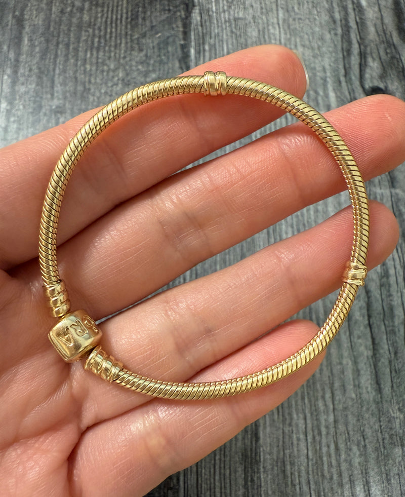 Tubular 14K Gold Snake Style Bracelet, 7" Long