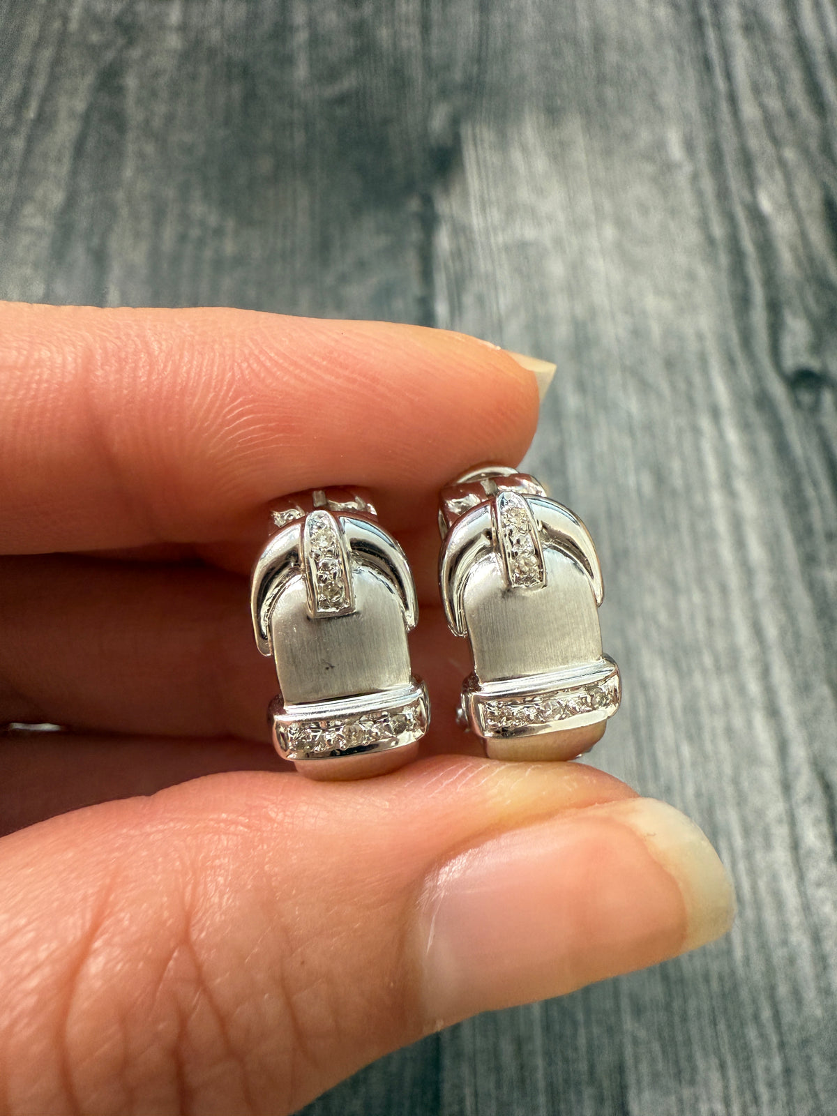 Diamond and 14K White Gold Buckle Huggie Earrings