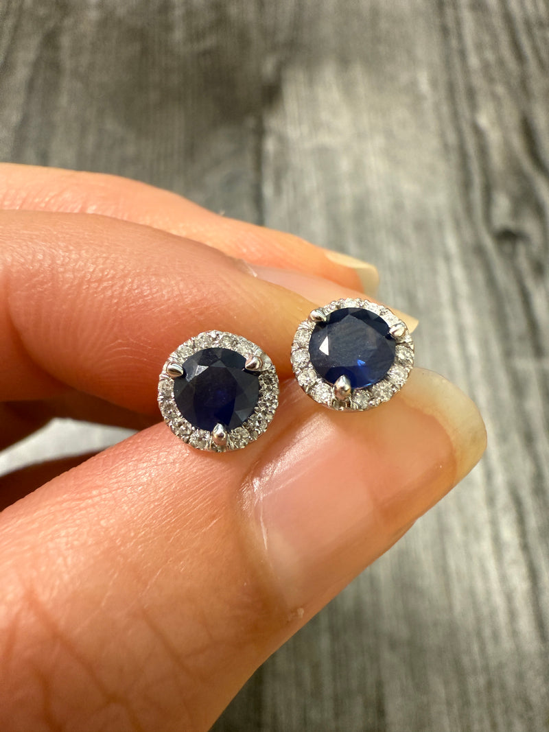 Vintage 14K White Gold Sapphire & Diamond Studs