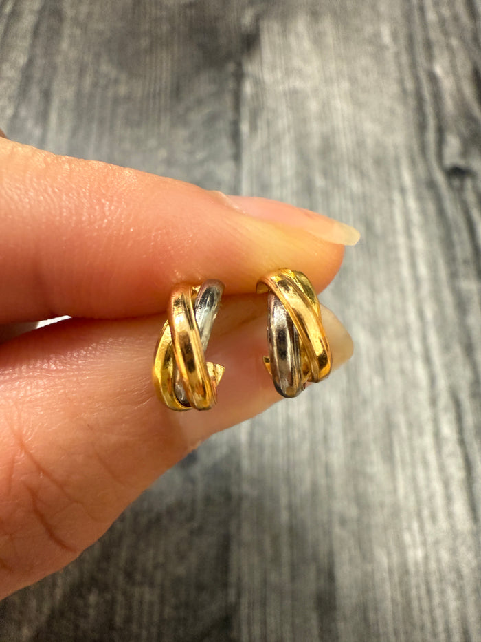14K Tri Color Gold Huggie Earrings