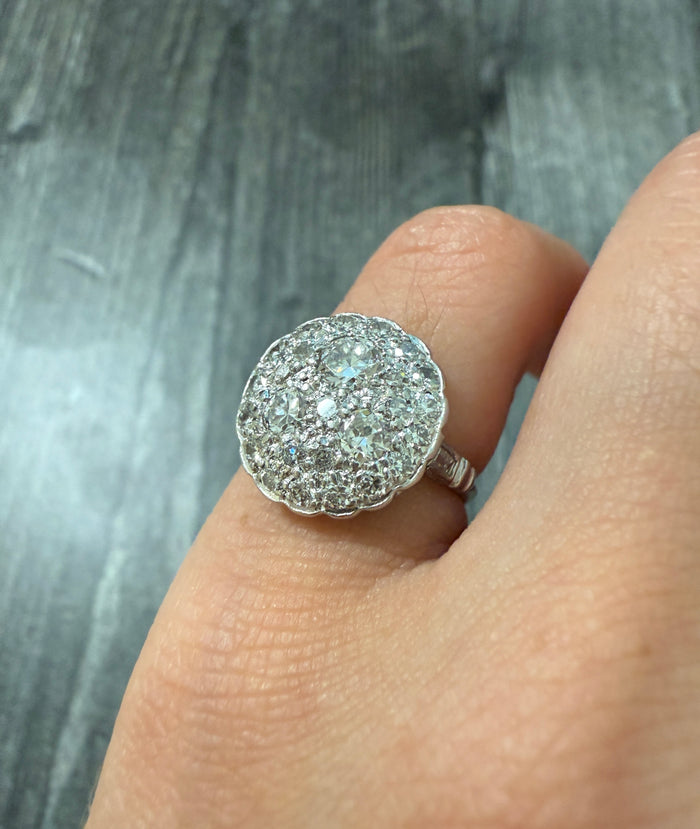Art Deco Diamond Cluster and Platinum Ring