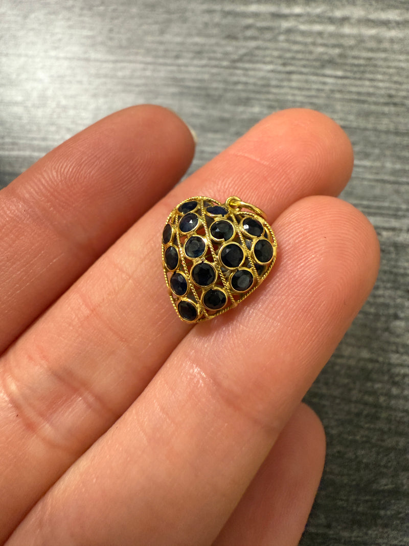 Vintage Sapphire and 18K Gold Puffy Charm