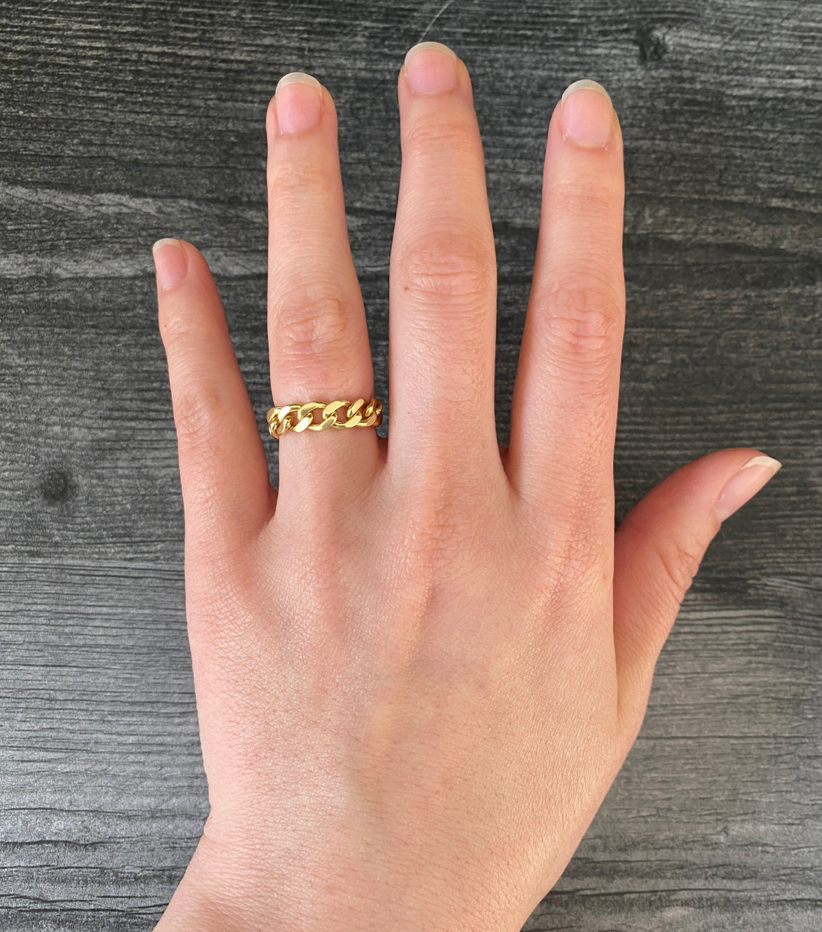 Vintage 18K Gold Curb Link Chain Ring, Size 6.5