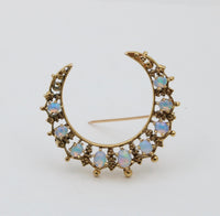 Vintage Opal and 14K Gold Crescent Pin