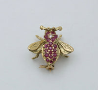 Vintage Ruby and Diamond Bee Pin, 14K Gold