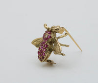 Vintage Ruby and Diamond Bee Pin, 14K Gold