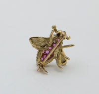 Vintage Ruby and Diamond Bee Pin, 14K Gold