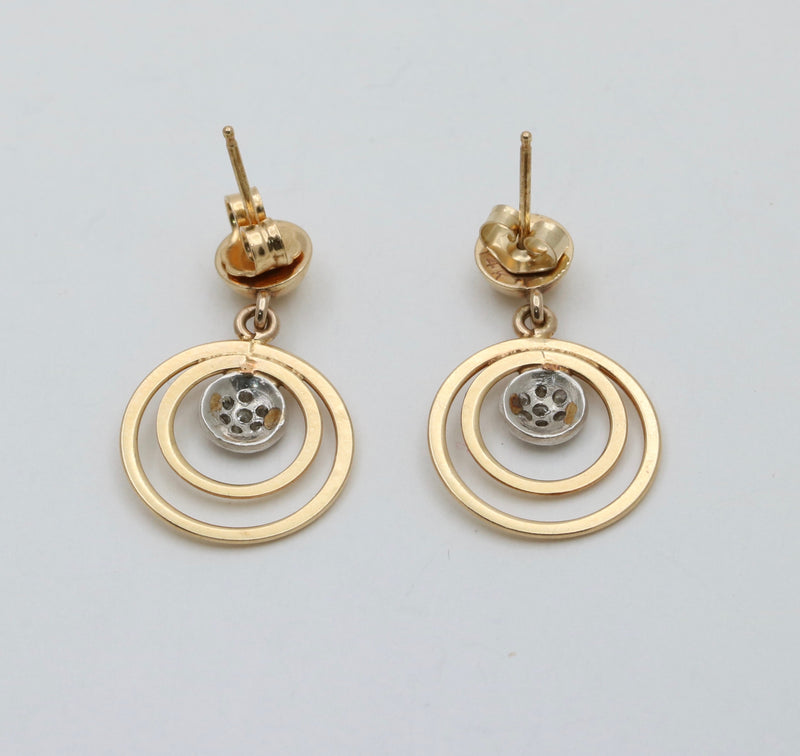 Vintage Diamond and 14K Gold Concentric Circle Dangling Earrings