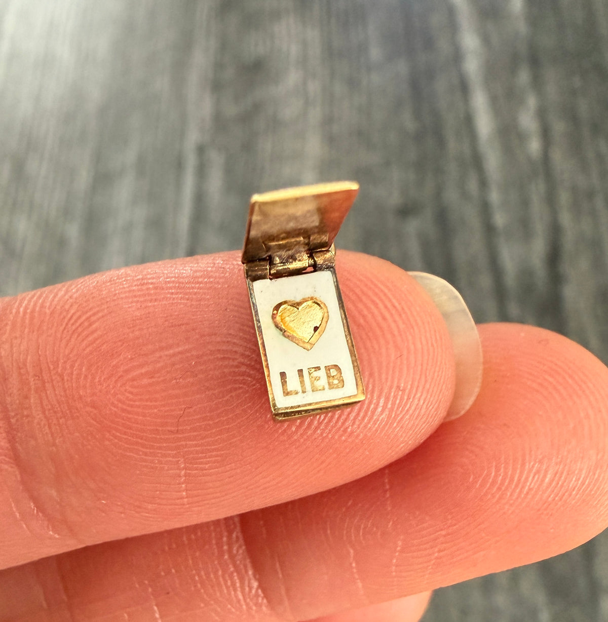 Mini Art Deco Enamel "My Dear" "1 LIEB" Charm