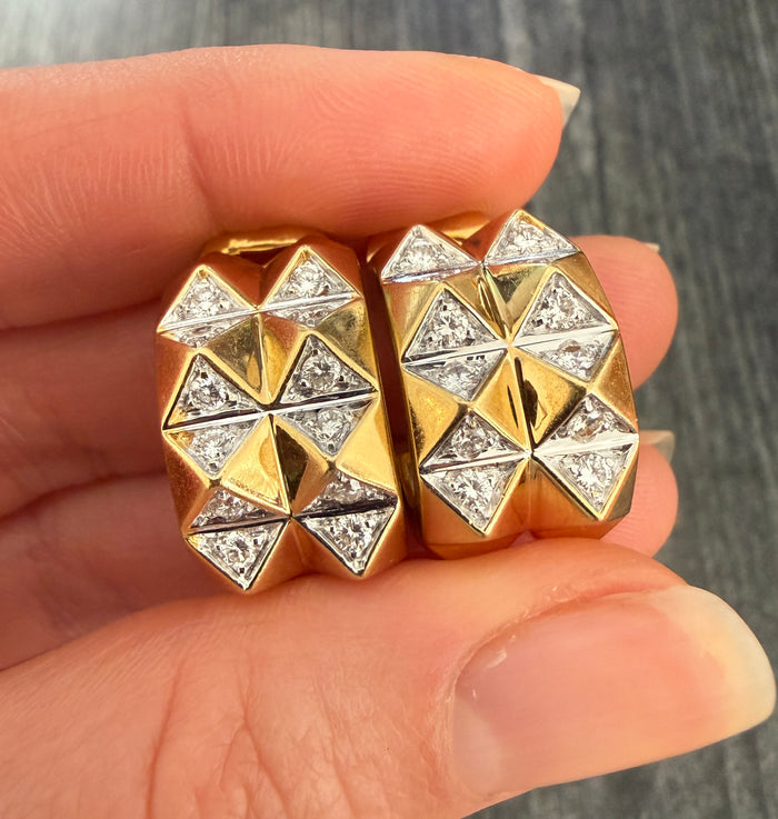 Vintage Diamond and 18K Gold Double Row Pyramid Earrings