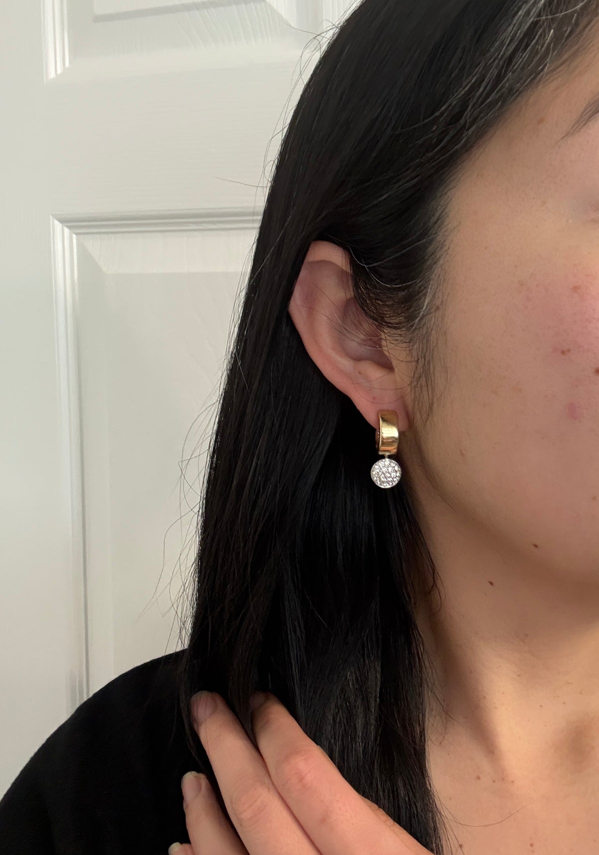 Circular Pave Diamond Dangle and 14K Gold Huggie Earrings