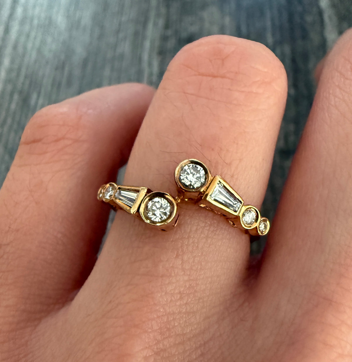 Bezel Set Diamond and 14k Gold Bypass Ring