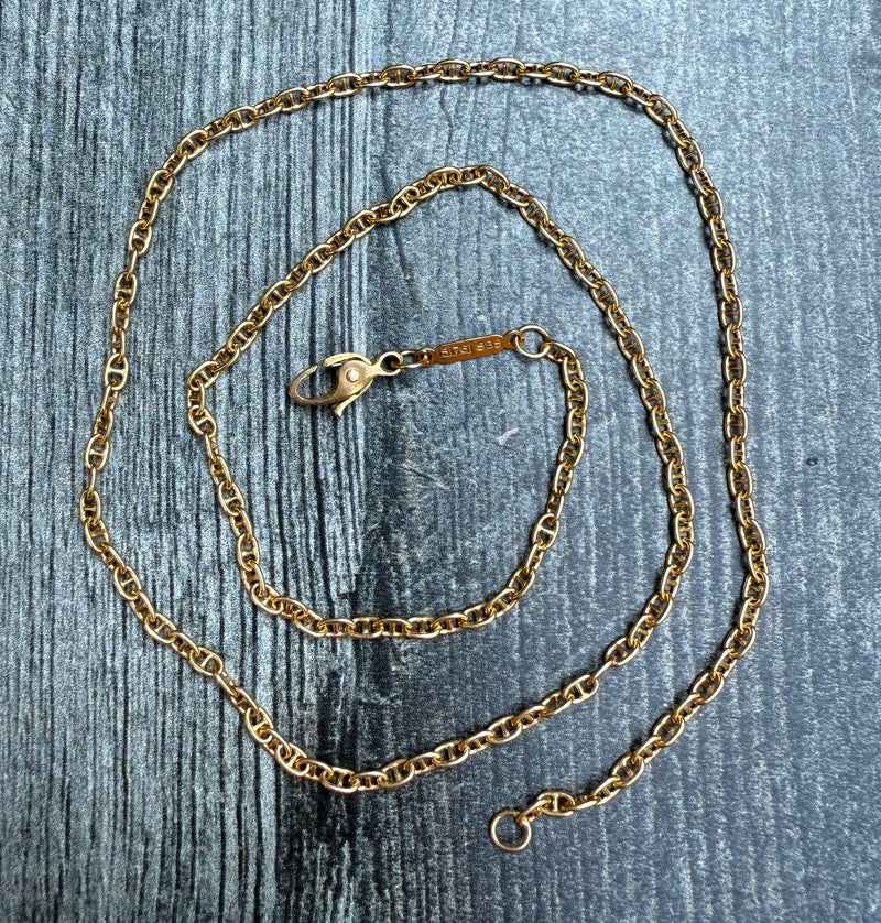Vintage 14K Gold Mini Mariner Link Chain, 17.5" Long