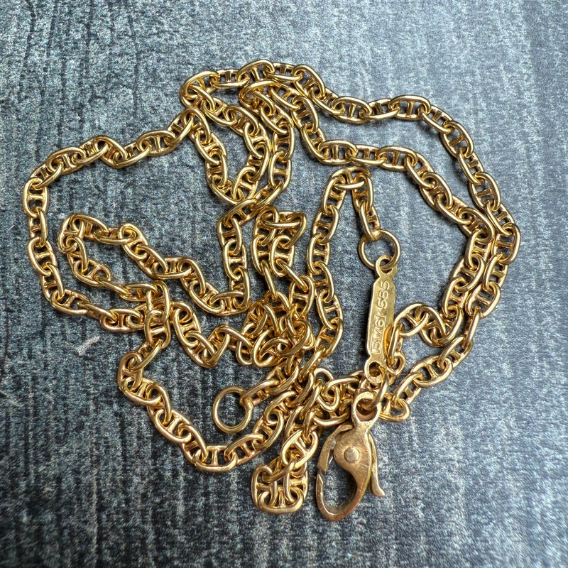 Vintage 14K Gold Mini Mariner Link Chain, 17.5" Long