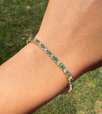 Emerald & Diamond Line Bracelet, 7.25" Long