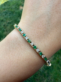Emerald & Diamond Line Bracelet, 7.25" Long