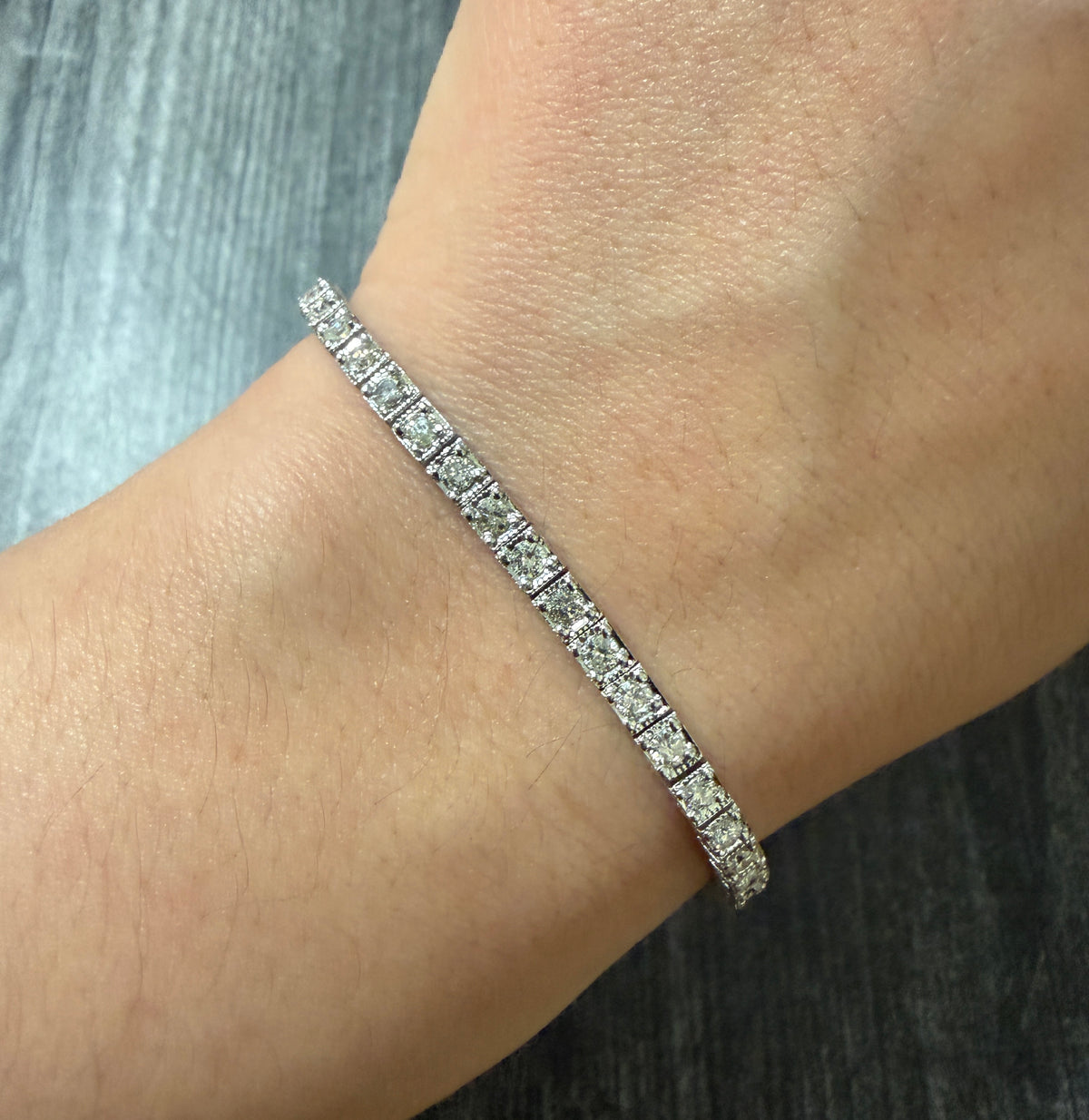3.12 Carat Diamond and 14K White Gold Line Bracelet, 6.5" Long
