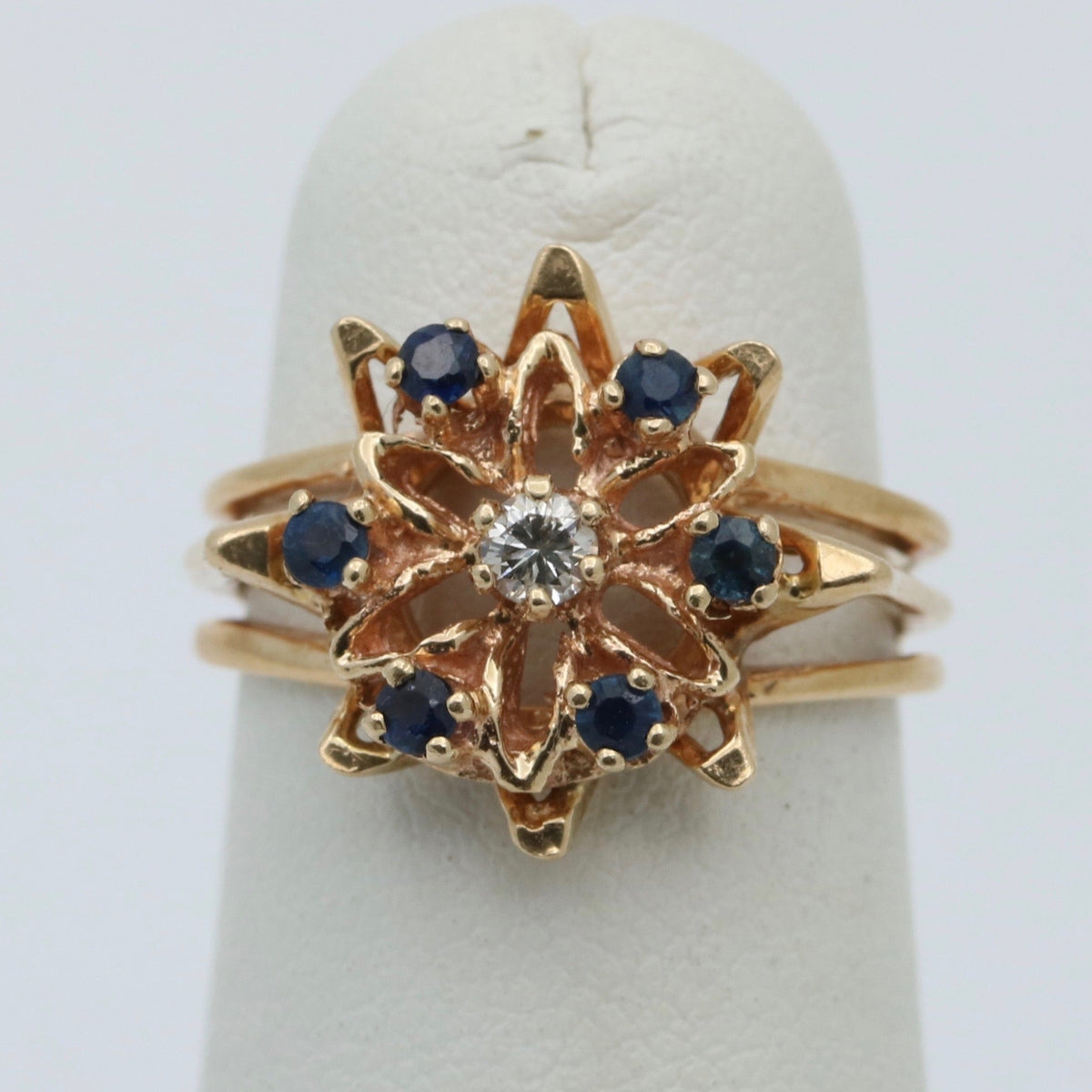 Sapphire and Diamond Snowflake Ring