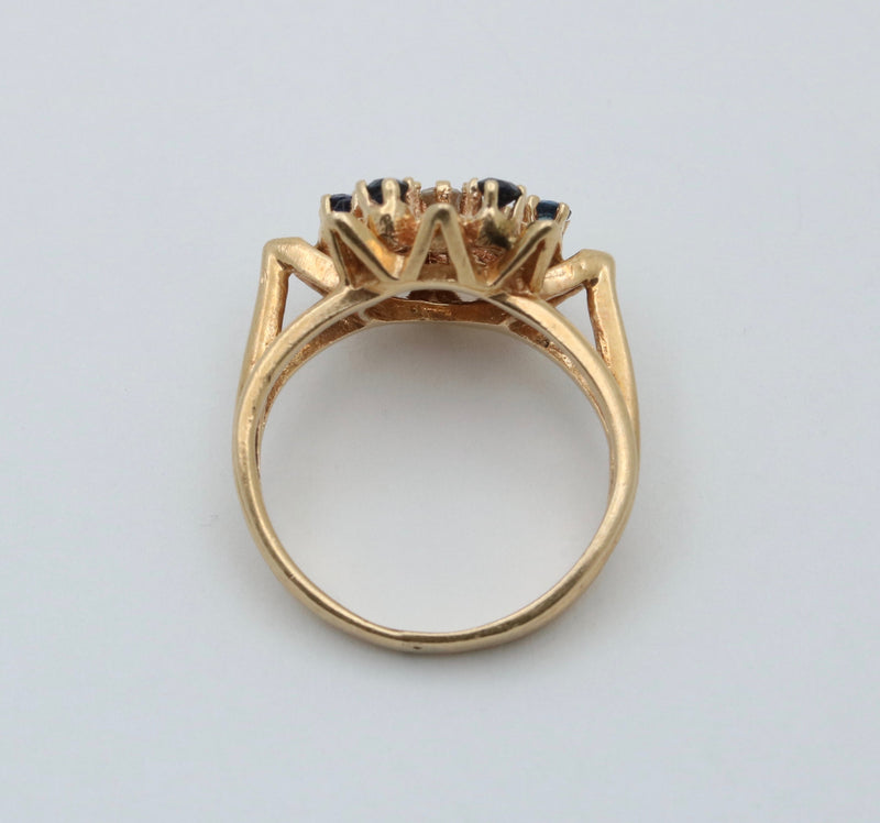 Sapphire and Diamond Snowflake Ring