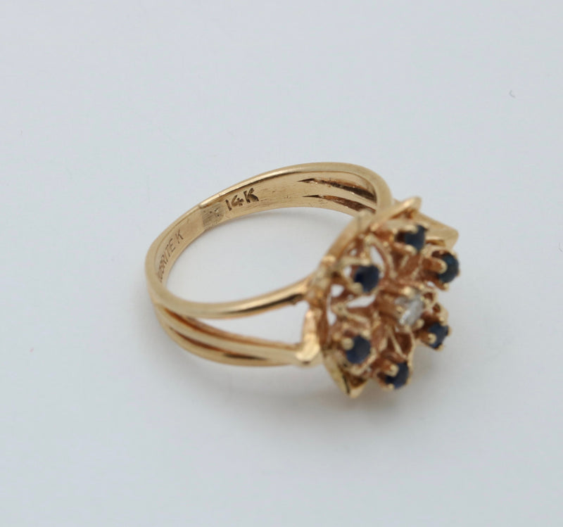 Sapphire and Diamond Snowflake Ring