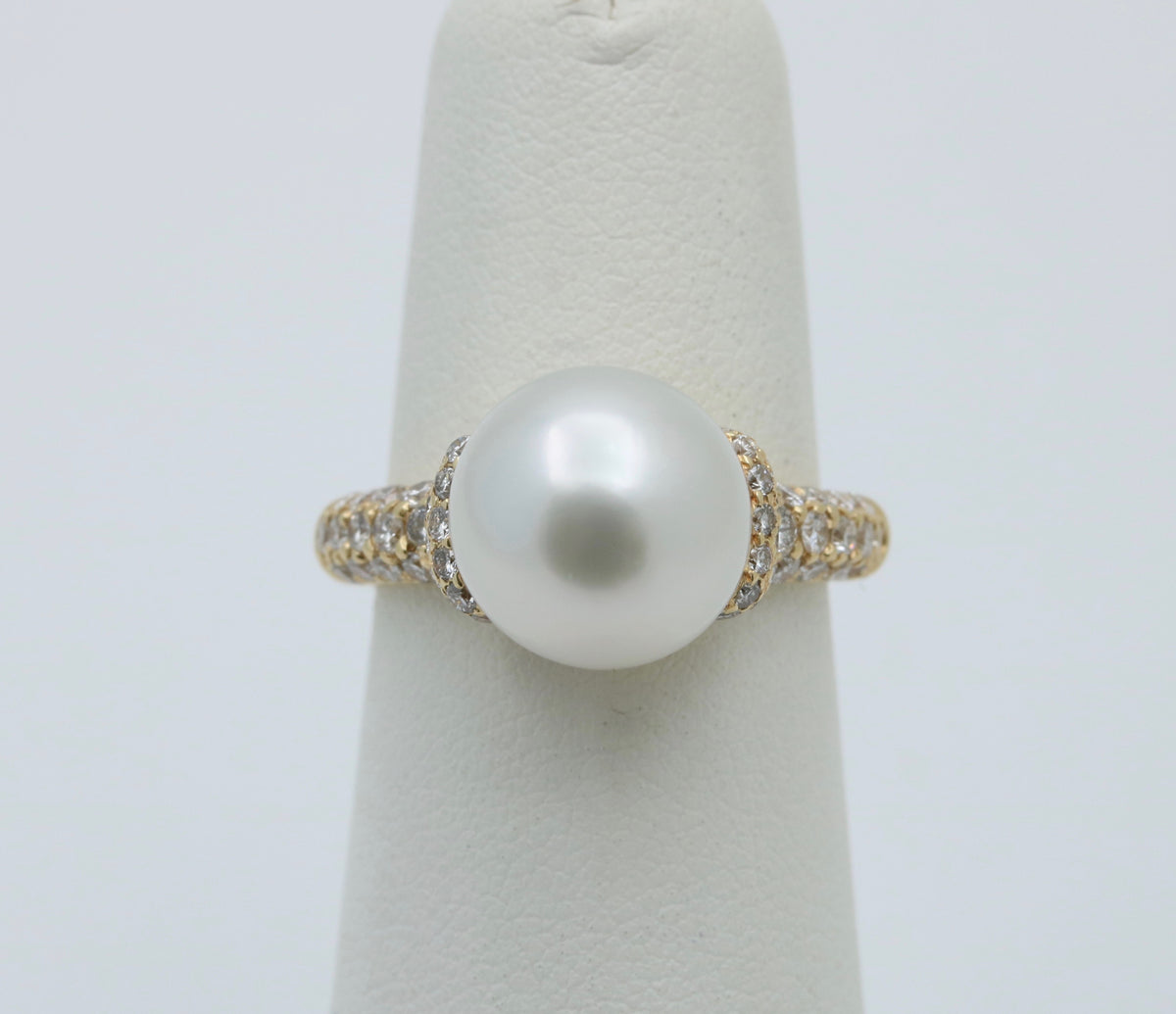 Akoya Pearl and Diamond 18K Gold Ring, 10.8 mm Pearl