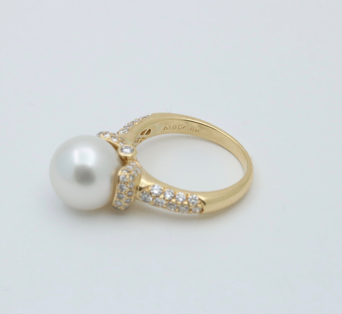 Akoya Pearl and Diamond 18K Gold Ring, 10.8 mm Pearl