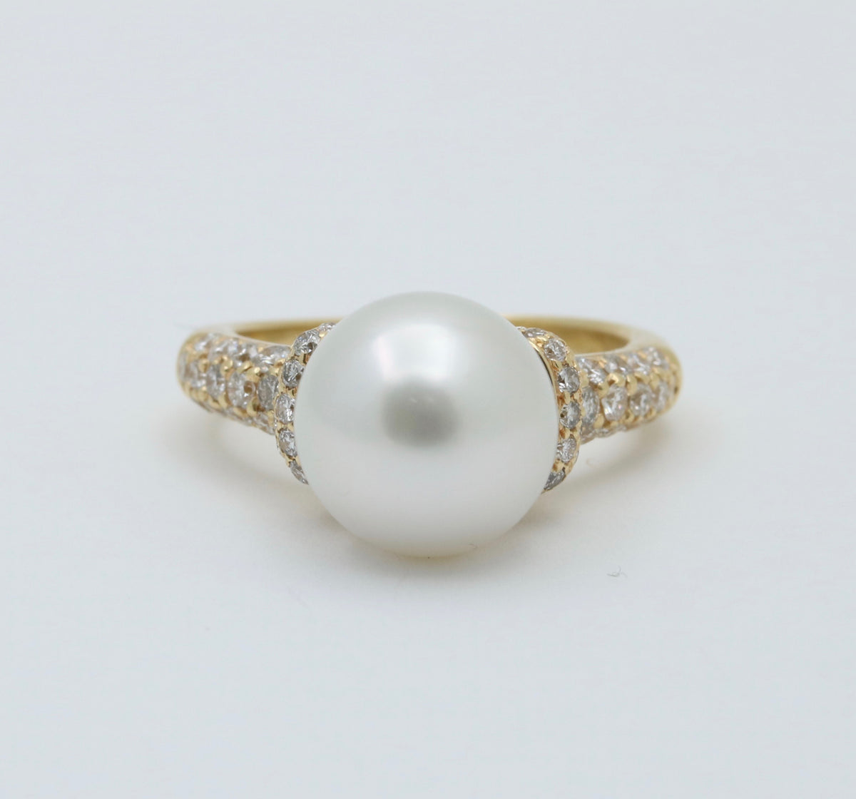 Akoya Pearl and Diamond 18K Gold Ring, 10.8 mm Pearl