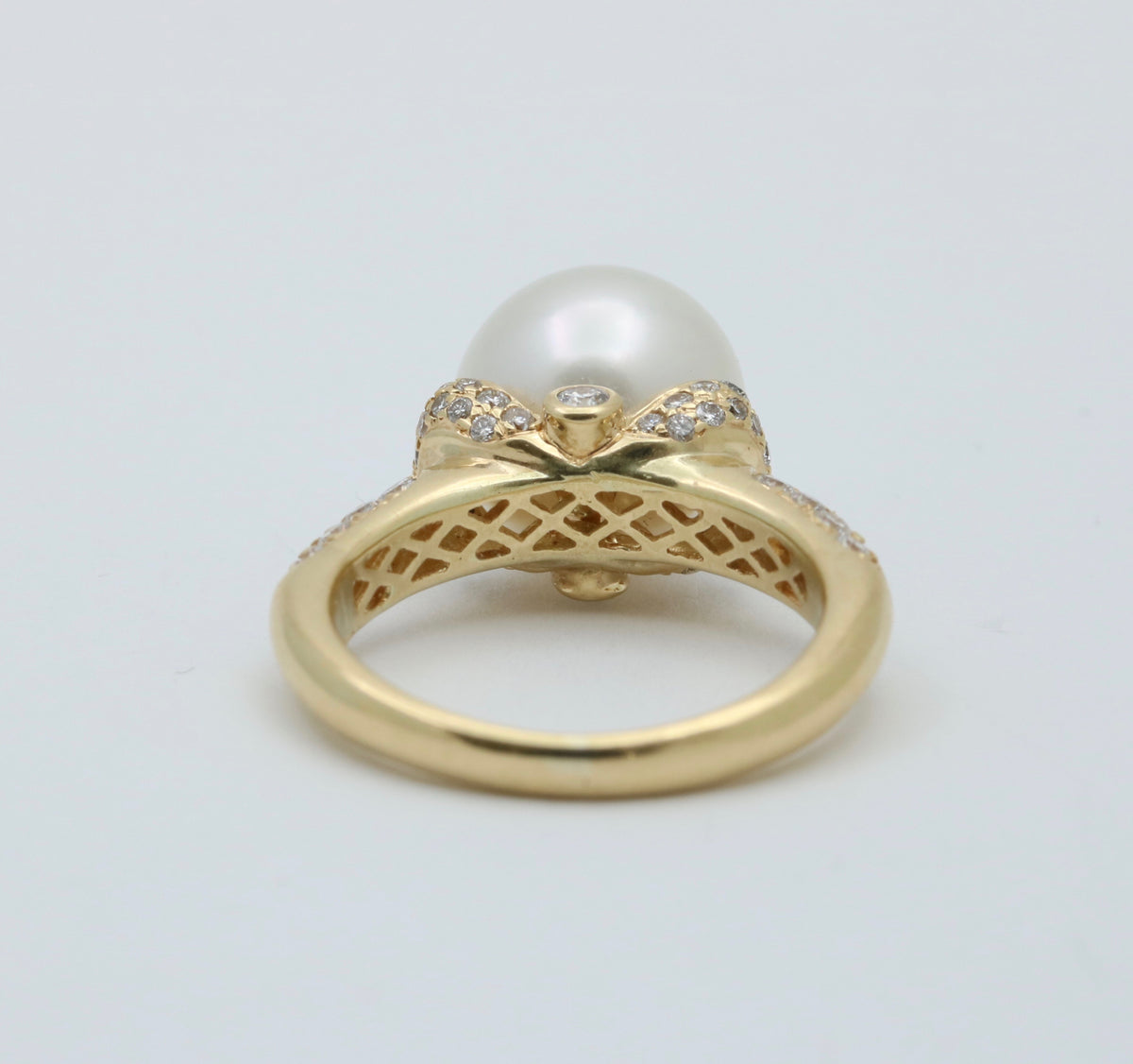 Akoya Pearl and Diamond 18K Gold Ring, 10.8 mm Pearl