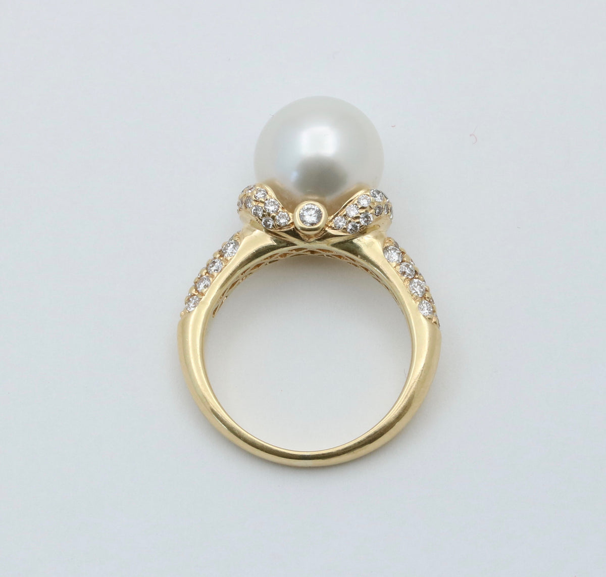 Akoya Pearl and Diamond 18K Gold Ring, 10.8 mm Pearl