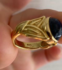 Vintage Moonstone and Labradorite 18K Gold Signet Ring