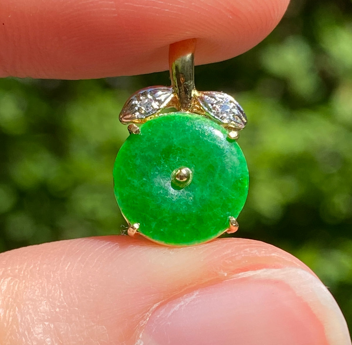 Jade Disc and Diamond Pendant