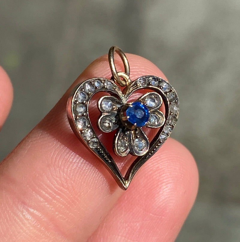 Victorian Sapphire and Diamond Heart Charm
