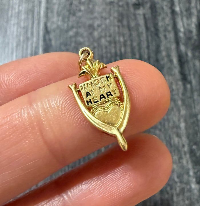 Vintage Enamel "KNOCK AT MY HEART" Door Knocker Charm
