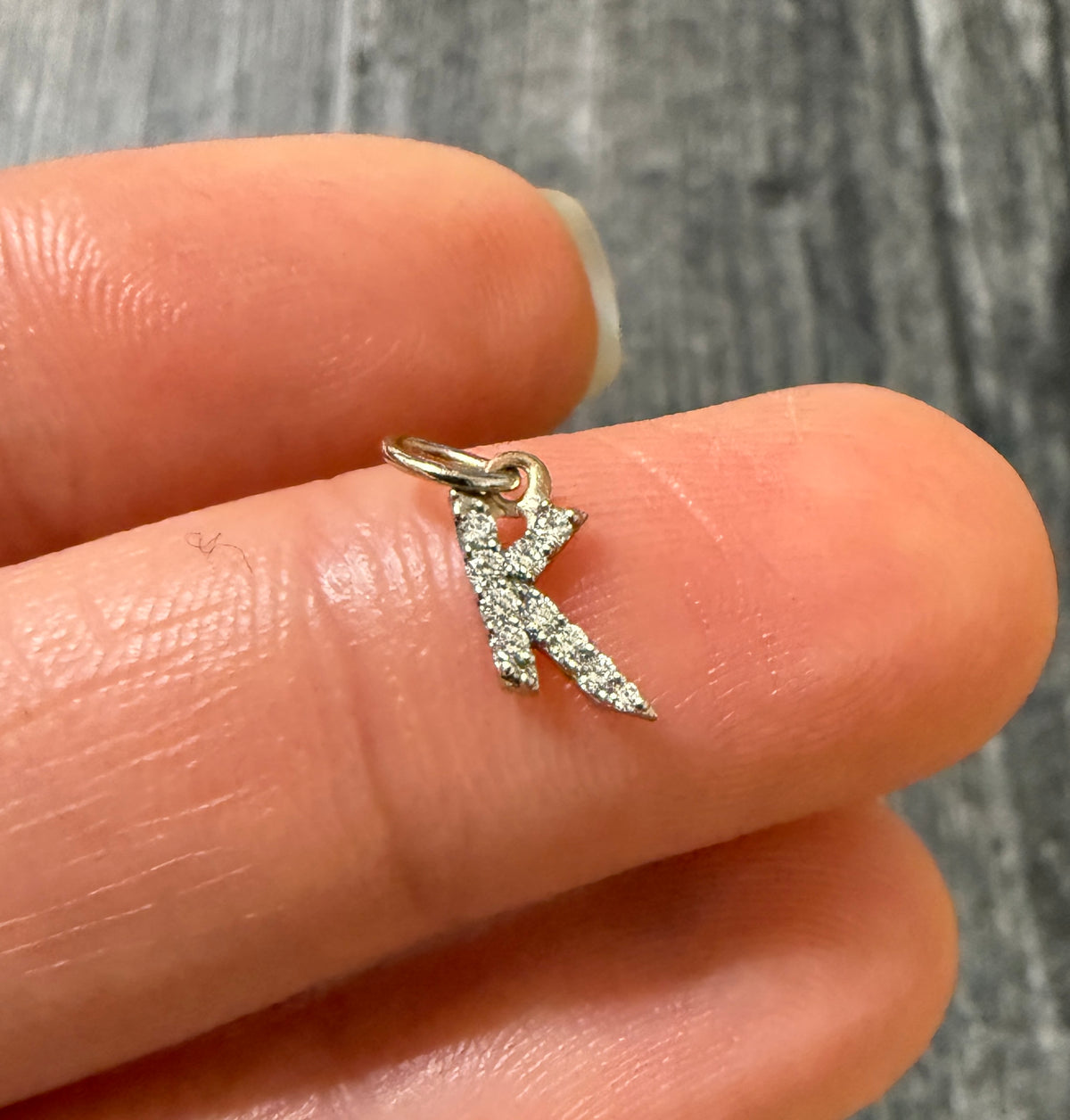 Mini Diamond and 18K White Gold Initial "K" Charm (S)