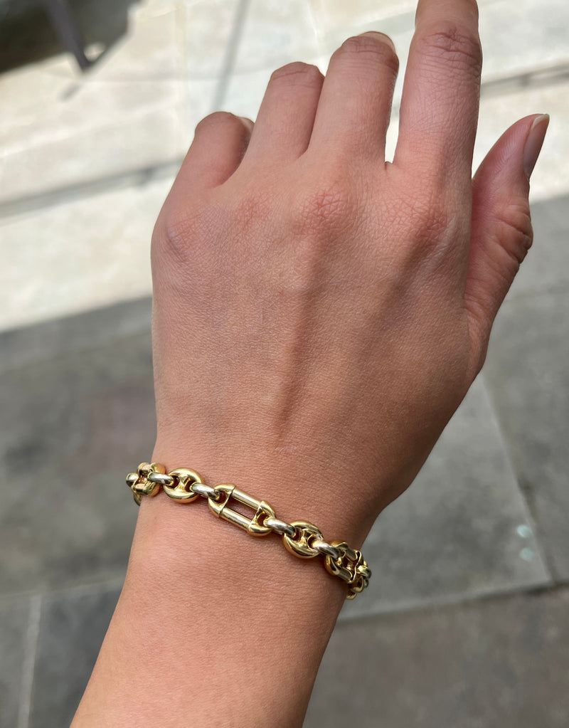 Vintage Trombone and Mariner Link Two-Tone 18K Gold Bracelet