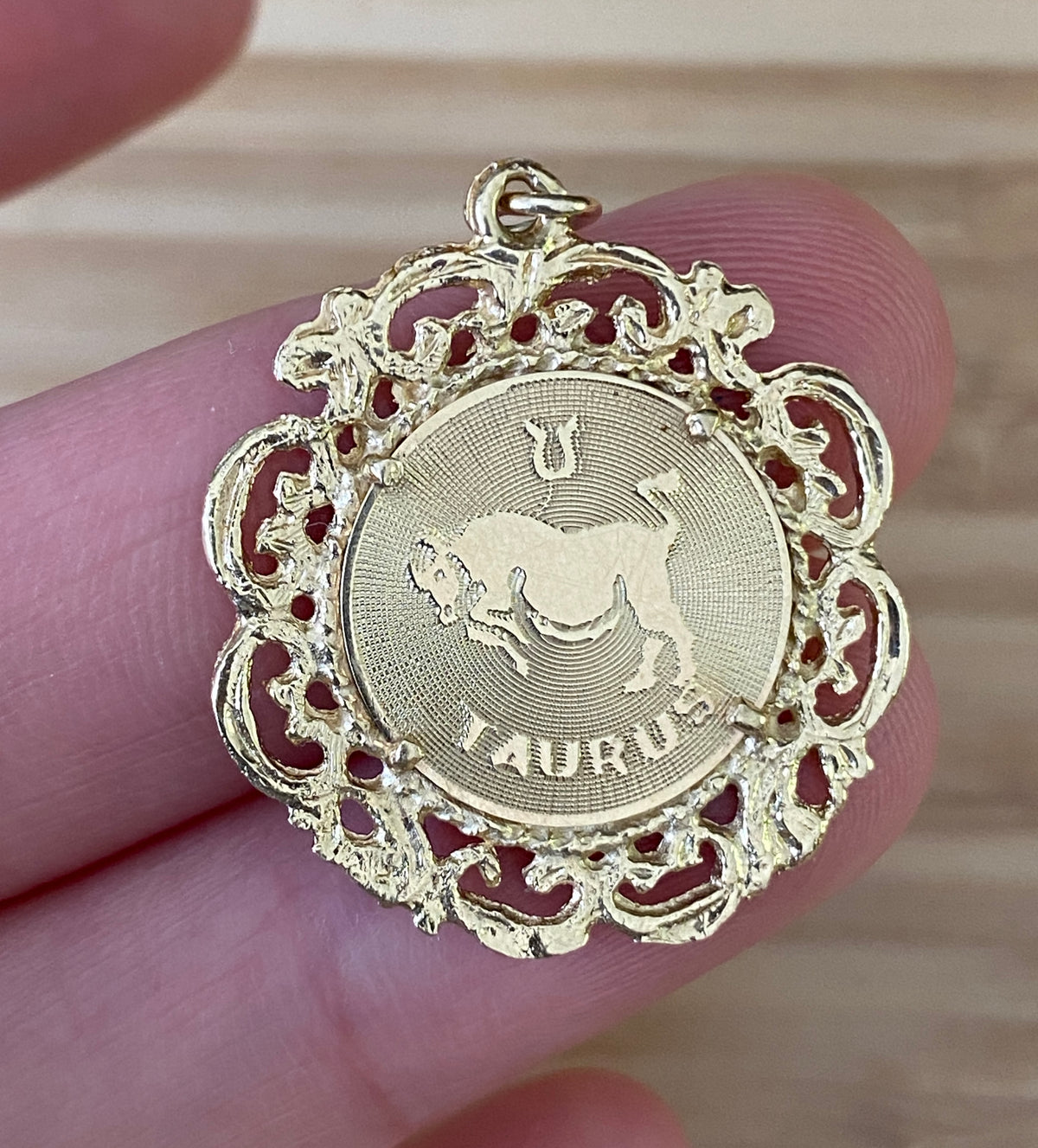 Vintage Zodiac Taurus 14K Gold Ornate Charm