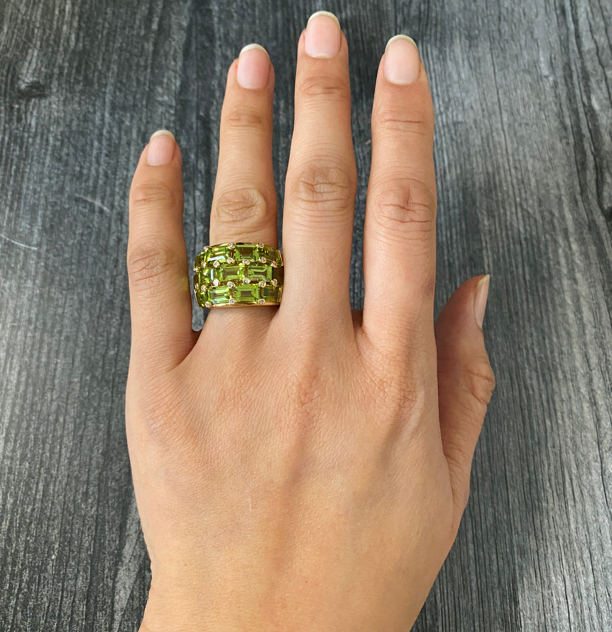 French Poiray Peridot and Diamond Dome Ring
