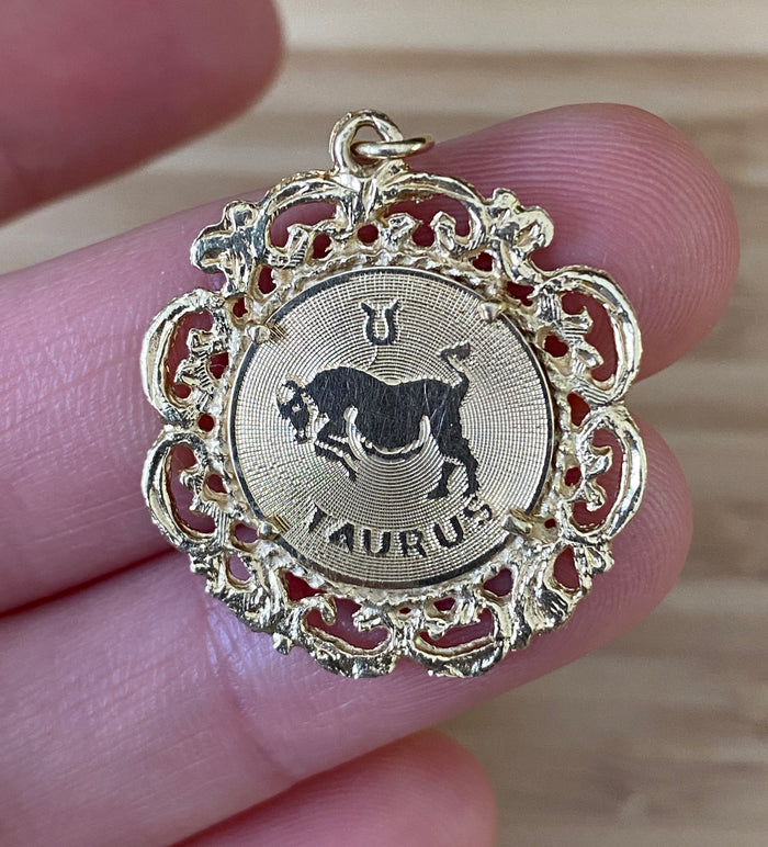 Vintage Zodiac Taurus 14K Gold Ornate Charm