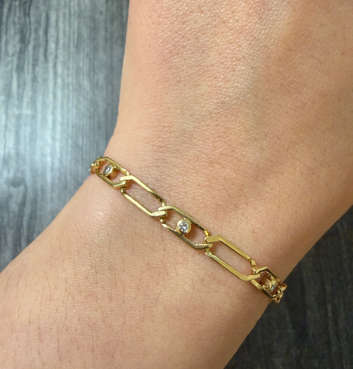 Vintage Diamond and 18K Gold Geometric Link Bracelet